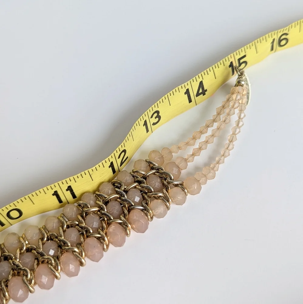 Faceted Bead Statement Necklace Gold Chain Layered Collar in Blush Pink - Picture 7 of 7